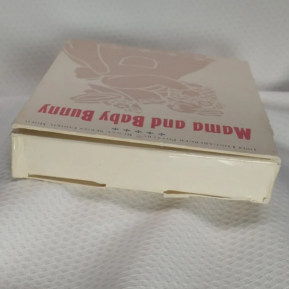 Vintage Longaberger Woven Traditions Ceramic Bunny Cookie Mold Tie-On 1994 Box